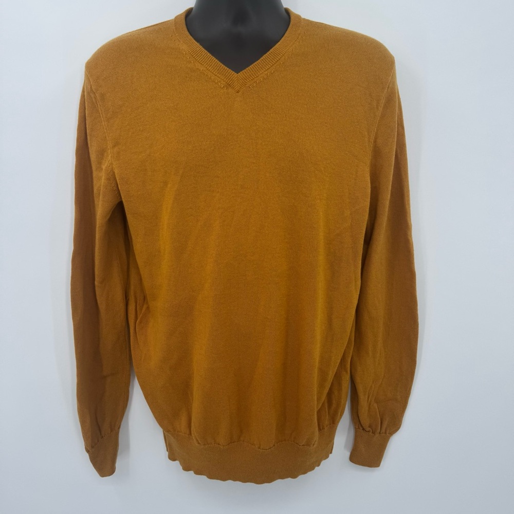 Hudson’s Bay 100% Merino Wool V Neck Sweater Men’s Large Mustard Brown
(D1)
